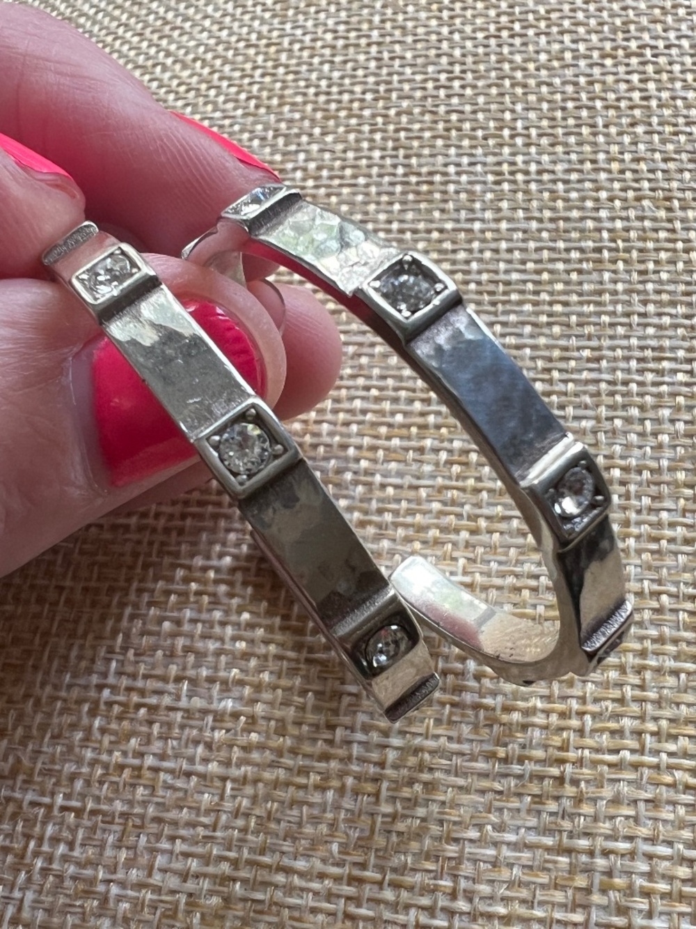 Brighton Meridian Zenith Station Hammered Silver & Crystal Hoop Earrings
